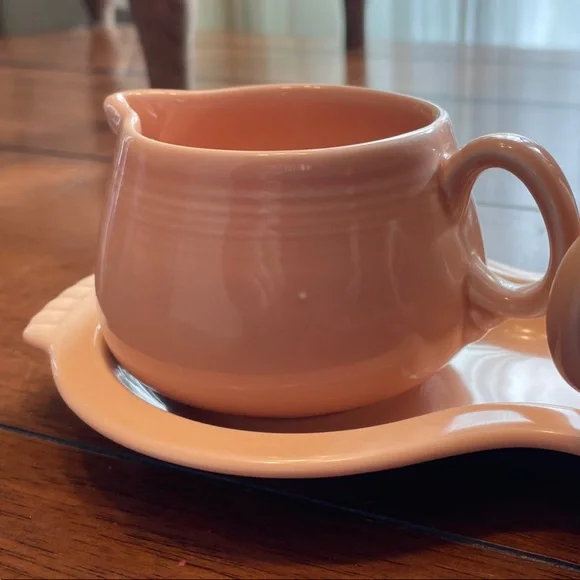 Apricot Fiesta cream and sugar set. W/figure 8 Tray.As seen in Gilmore Girls